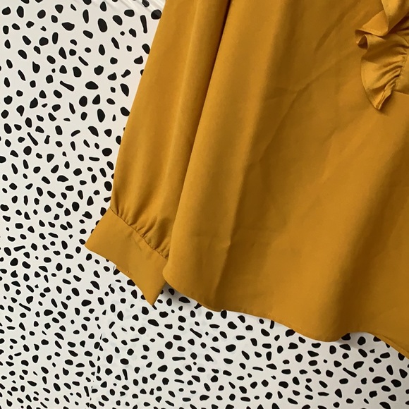 J Crew Mustard Yellow Ruffle Front Blouse - Picture 4 of 8